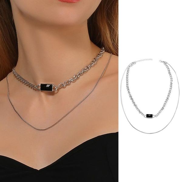 pendant necklaces black e double-layer necklace wild temperament european and american design clavicle cold wind, Silver
pendant necklaces black e double-layer necklace wild temperament european and american design clavicle cold wind, Silver