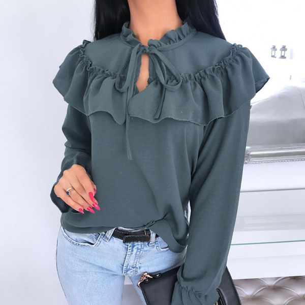 womens falbala lace up blouse long sleeve bowtie blouse shirts casual ruffled crew neck cutout front pullover tunic, White
womens falbala lace up blouse long sleeve bowtie blouse shirts casual ruffled crew neck cutout front pullover tunic, White