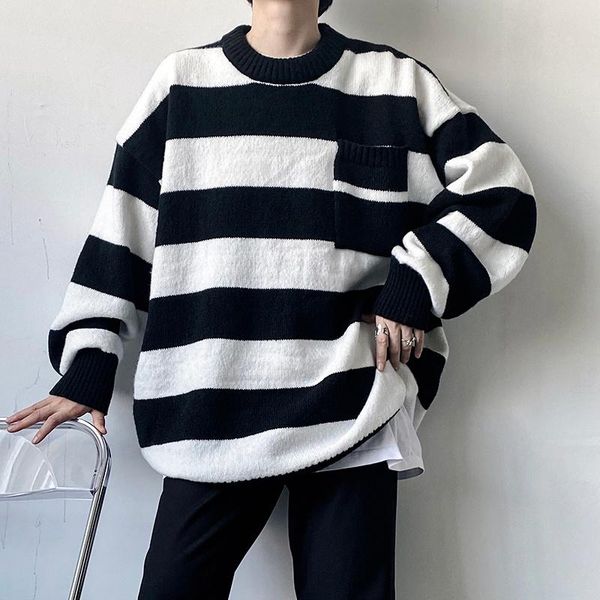 men's sweaters 2021 streetwear fashion wide stripe pullover sweater trend autumn winter round collar oversized kinttwear for man, White;black
men's sweaters 2021 streetwear fashion wide stripe pullover sweater trend autumn winter round collar oversized kinttwear for man, White;black