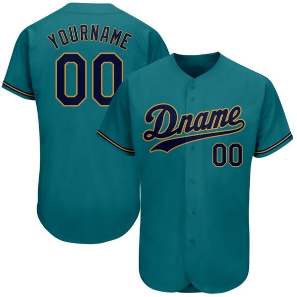 custom aqua navy-old gold authentic baseball jersey, Blue;black