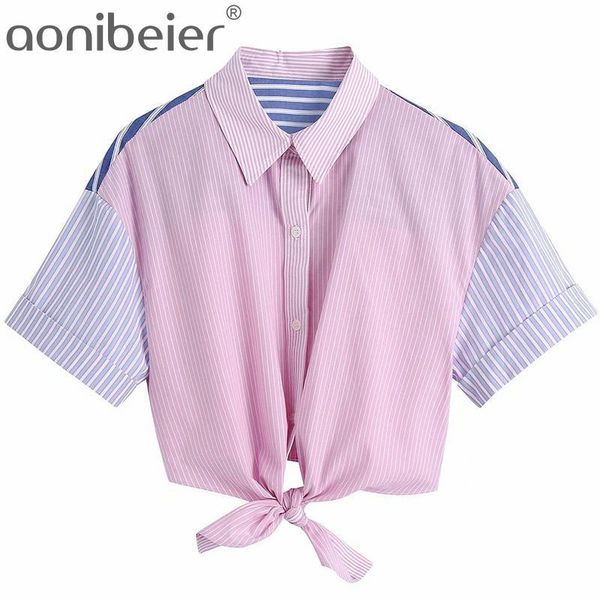 women's blouses & shirts aonibeier summer women hem knot striped splicing blouse crop female short sleeve shirt casual lady loose blus, White
women's blouses & shirts aonibeier summer women hem knot striped splicing blouse crop female short sleeve shirt casual lady loose blus, White
