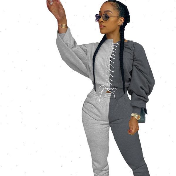casual women two piece set color patchwork cross bandage sweater long pants loose set streetwear outfit winter clothes, Gray
casual women two piece set color patchwork cross bandage sweater long pants loose set streetwear outfit winter clothes, Gray