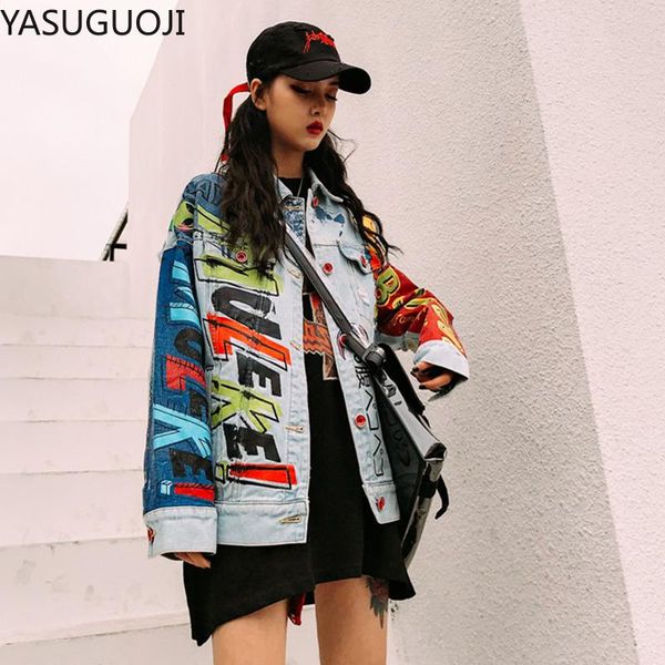 women's jackets yasuguoji hip hop fashion printed jeans jacket women cotton casual streetwear denim coat for spring autumn, Black;brown
women's jackets yasuguoji hip hop fashion printed jeans jacket women cotton casual streetwear denim coat for spring autumn, Black;brown