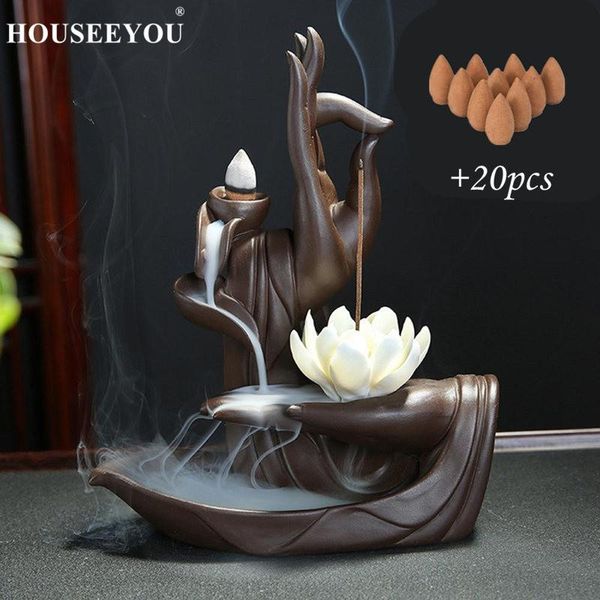 fragrance lamps ceramic backflow incense burner tathagata buddha lotus stick holder smoke waterfall censer home decor + 20pcs cones
fragrance lamps ceramic backflow incense burner tathagata buddha lotus stick holder smoke waterfall censer home decor + 20pcs cones