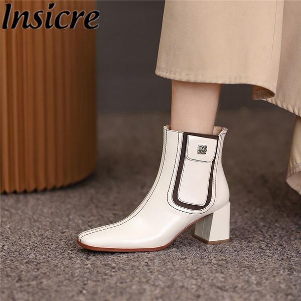 boots insicre full genuine leather square toe patchwork women ankle dark green thick high heels sewing metal knot, Black
boots insicre full genuine leather square toe patchwork women ankle dark green thick high heels sewing metal knot, Black