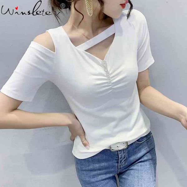 women's t-shirt summer european style cotton solid fashion hollow out shiny diamonds women short sleeve all match tees t, White
women's t-shirt summer european style cotton solid fashion hollow out shiny diamonds women short sleeve all match tees t, White