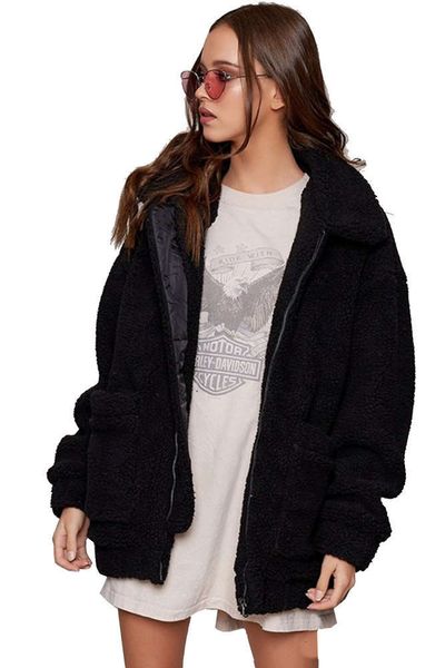 fashion imitation women's autumn lapel and winter lamb wool fur plush wide loose coat luxury, Black
fashion imitation women's autumn lapel and winter lamb wool fur plush wide loose coat luxury, Black