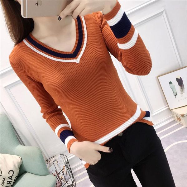 women's sweaters #6315 black white green brown basic sweater women v neck thin knitted slim female spliced color spring 2021, White;black
women's sweaters #6315 black white green brown basic sweater women v neck thin knitted slim female spliced color spring 2021, White;black