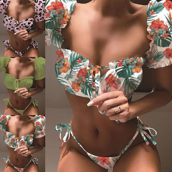 women bikini puff sleeve low waist summer lace up bow swimsuit for swimming women's swimwear, White;black
women bikini puff sleeve low waist summer lace up bow swimsuit for swimming women's swimwear, White;black