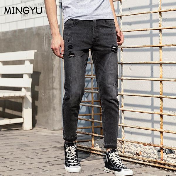 men's jeans 2021 spring autumn casual men slim feet korean version trend elastic hole fashion black streetwear 28-36, Blue
men's jeans 2021 spring autumn casual men slim feet korean version trend elastic hole fashion black streetwear 28-36, Blue