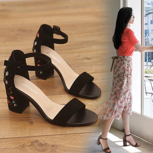 sandals 2021 summer style suede word buckle female shoes comfortable high heel thick with embroidery, Black
sandals 2021 summer style suede word buckle female shoes comfortable high heel thick with embroidery, Black