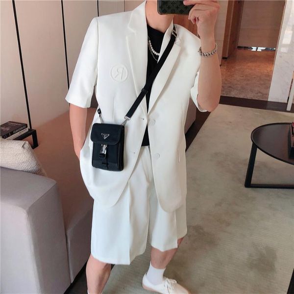 men's suits & blazers korean solid color short sleeve suit embroidery letter men 2 piece set groom british style summer tuxedo, White;black
men's suits & blazers korean solid color short sleeve suit embroidery letter men 2 piece set groom british style summer tuxedo, White;black