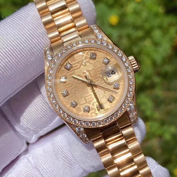 womens waterproof watch calendar 179158 26mm classic pattern dial diamond bezel yellow gold stainless steel bracelet luxury watches with box, Slivery;brown
womens waterproof watch calendar 179158 26mm classic pattern dial diamond bezel yellow gold stainless steel bracelet luxury watches with box, Slivery;brown