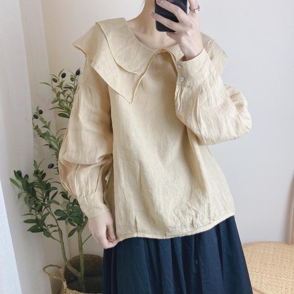 women's blouses & shirts fairynatural korean ruffles colalr linen for ladies 2021 spring autumn women loose lantern sleeve 3 colors, White
women's blouses & shirts fairynatural korean ruffles colalr linen for ladies 2021 spring autumn women loose lantern sleeve 3 colors, White