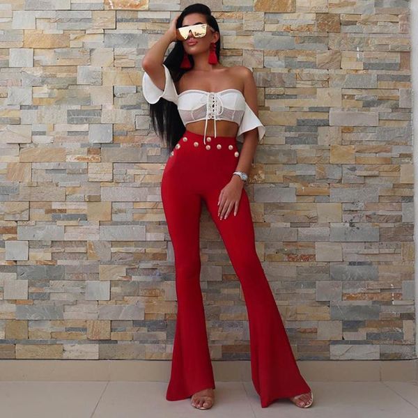 women's pants & capris 2021 summer running bandage trousers fashion white red black wide leg elegant celebrity party, Black;white 
women's pants & capris 2021 summer running bandage trousers fashion white red black wide leg elegant celebrity party, Black;white