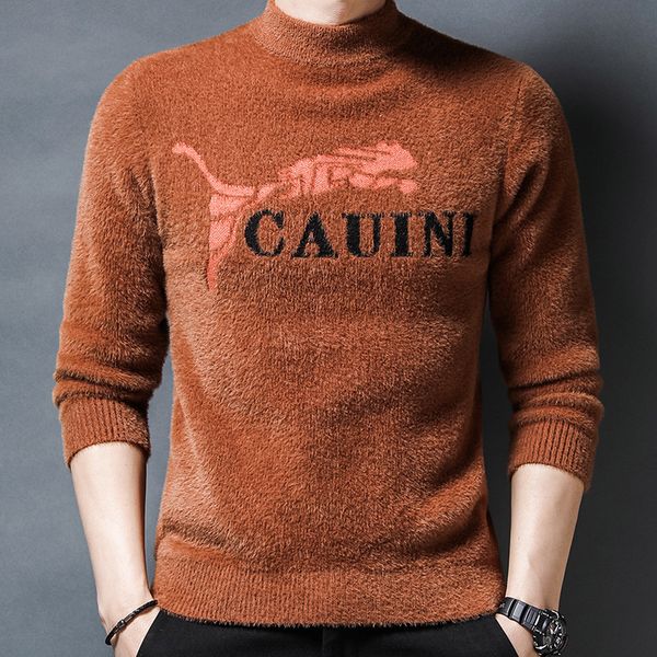 imitation mink winter half high round neck jacquard middle-aged and youth bottomed shirt men's thickened warm sweater, Black 
imitation mink winter half high round neck jacquard middle-aged and youth bottomed shirt men's thickened warm sweater, Black