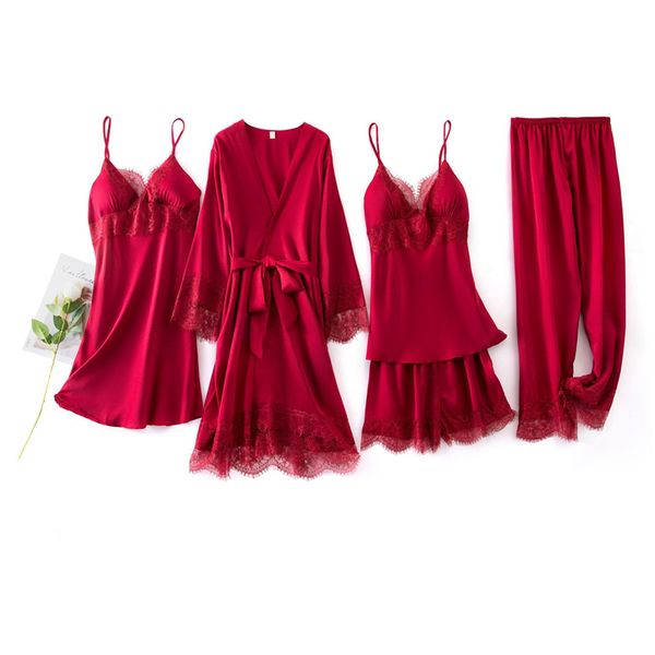 2021 5 pieces solid color satin pajama set fashion breathable faux silk sleepwearlace thin new autumn robe homewear rn4t, Black;red
2021 5 pieces solid color satin pajama set fashion breathable faux silk sleepwearlace thin new autumn robe homewear rn4t, Black;red