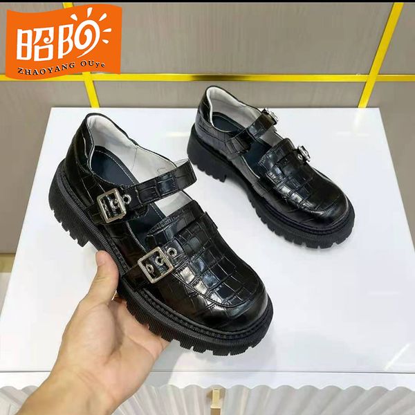 2022 spring and autumn new women's single shoe single pedal raised flat bottom crocodile pattern british style fashion belt buckle deco, Black
2022 spring and autumn new women's single shoe single pedal raised flat bottom crocodile pattern british style fashion belt buckle deco, Black