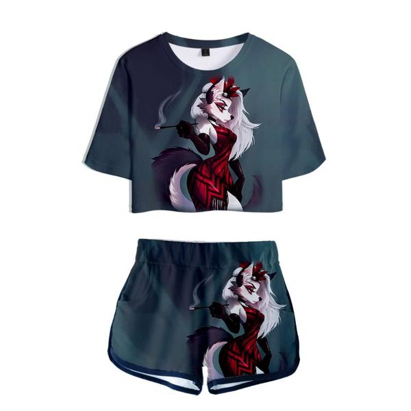 women's t-shirt print helluva two piece set summer women short sleeve crop shorts girl harajuku tracksuit anime clothes sets, White
women's t-shirt print helluva two piece set summer women short sleeve crop shorts girl harajuku tracksuit anime clothes sets, White