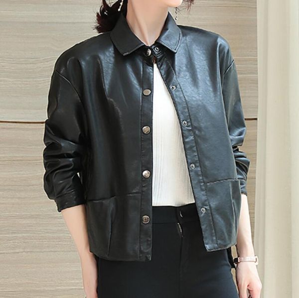 women's leather & faux spring and autumn stand collar women loose sheepskin motorcycle jacket trend female fashion casual coat s-3xl, Black
women's leather & faux spring and autumn stand collar women loose sheepskin motorcycle jacket trend female fashion casual coat s-3xl, Black