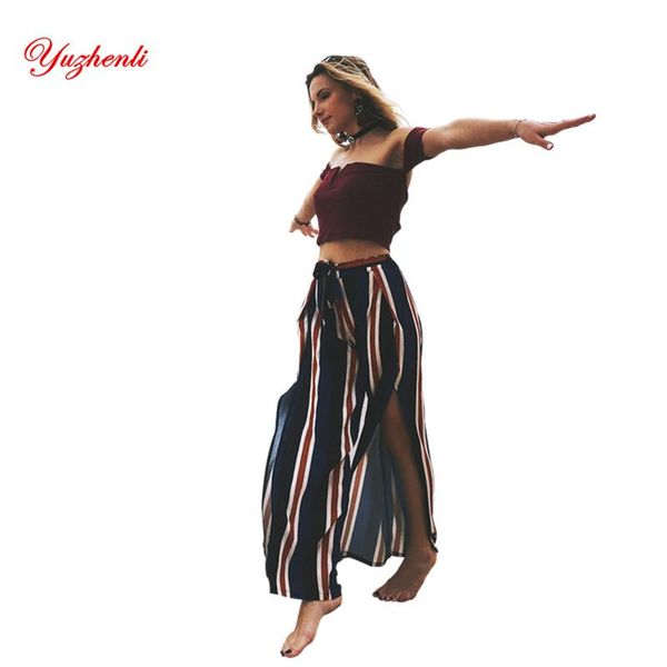 women's pants & capris yuzhenli summer women striped wide leg high waist drawstring split trousers beach long culottes, Black;white
women's pants & capris yuzhenli summer women striped wide leg high waist drawstring split trousers beach long culottes, Black;white