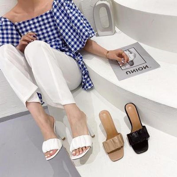 dress shoes 2021 folded square toe fashion women's sandals summer one-word high-heeled casual outer wear open-toe slippers, Black
dress shoes 2021 folded square toe fashion women's sandals summer one-word high-heeled casual outer wear open-toe slippers, Black