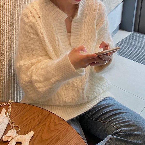 women's sweaters cmaz mink sweater 2021 v-neck strapless fur western style flower loose and lazy pullover for women, White;black
women's sweaters cmaz mink sweater 2021 v-neck strapless fur western style flower loose and lazy pullover for women, White;black