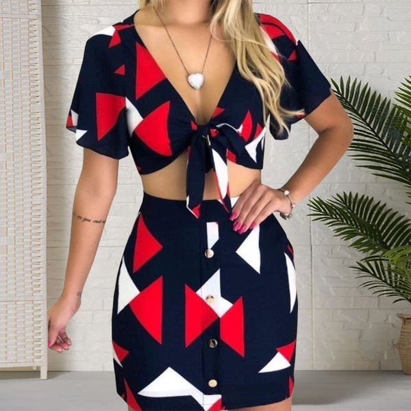women fashion geometric printed two piece sets casual short sleeve tie a knot crop button high waist short skirt suits, White
women fashion geometric printed two piece sets casual short sleeve tie a knot crop button high waist short skirt suits, White