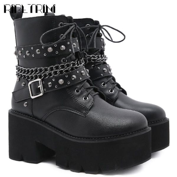 boots ribetrini punk cool girl buckle metal chain ankle shoes platform women zipper chunky heel casual, Black
boots ribetrini punk cool girl buckle metal chain ankle shoes platform women zipper chunky heel casual, Black