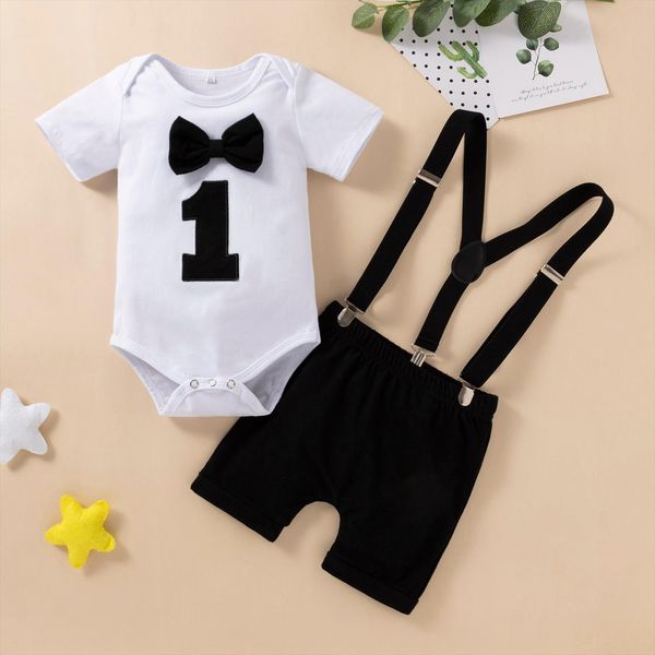 40 infant baby boy girl clothing childrens 1st birthday bow tie short sleeve romper overalls clothes outfits set, White
40 infant baby boy girl clothing childrens 1st birthday bow tie short sleeve romper overalls clothes outfits set, White