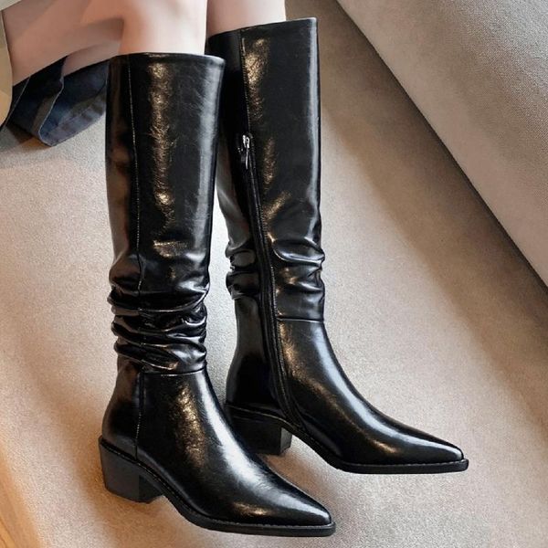 women's genuine leather thick med heel pointed toe side zip winter warm plush knee high boots black slim shoes sale
women's genuine leather thick med heel pointed toe side zip winter warm plush knee high boots black slim shoes sale