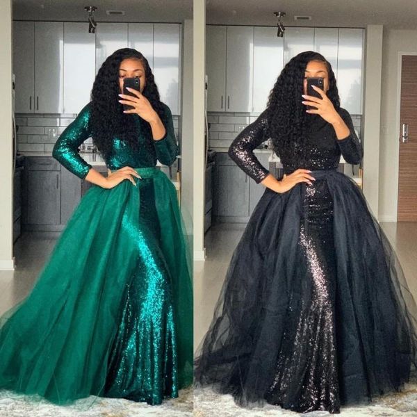 2021 gorgeous sequins prom dresses with detachable train tulle sequins sheath jewel neck long sleeves black girl formal evening gown 2k17 18
2021 gorgeous sequins prom dresses with detachable train tulle sequins sheath jewel neck long sleeves black girl formal evening gown 2k17 18