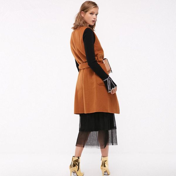 women's vests wool autumn fashion 2021 woolen coat women solid big pocket belt long vest female clothes office lady, Black;white
women's vests wool autumn fashion 2021 woolen coat women solid big pocket belt long vest female clothes office lady, Black;white