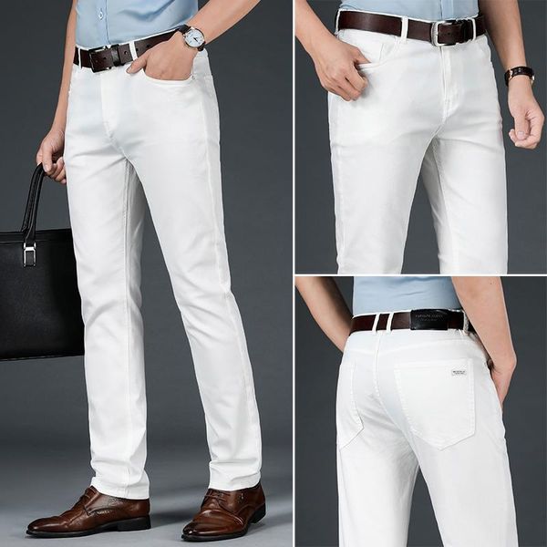 men's jeans 2021 men white fashion casual classic style slim fit soft trousers male brand advanced stretch pants, Blue
men's jeans 2021 men white fashion casual classic style slim fit soft trousers male brand advanced stretch pants, Blue