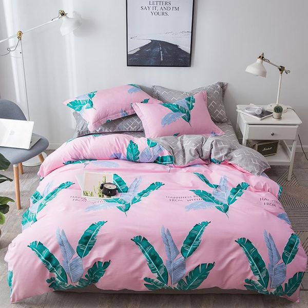 bedding sets spring cool 100% cotton bedlinen luxury bedclothes bedcover tropical green pink plant leaf duvet cover set