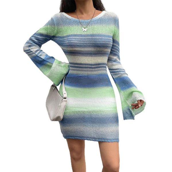casual dresses women long sleeve gradient knitted dress vintage y2k flared backless mini slim o-neck party holiday fall, Black;gray
casual dresses women long sleeve gradient knitted dress vintage y2k flared backless mini slim o-neck party holiday fall, Black;gray