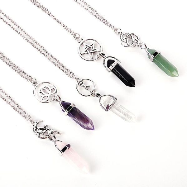 fashion natural colored crystal pendant pentagram necklace hexagonal columns jewelry, Silver
fashion natural colored crystal pendant pentagram necklace hexagonal columns jewelry, Silver