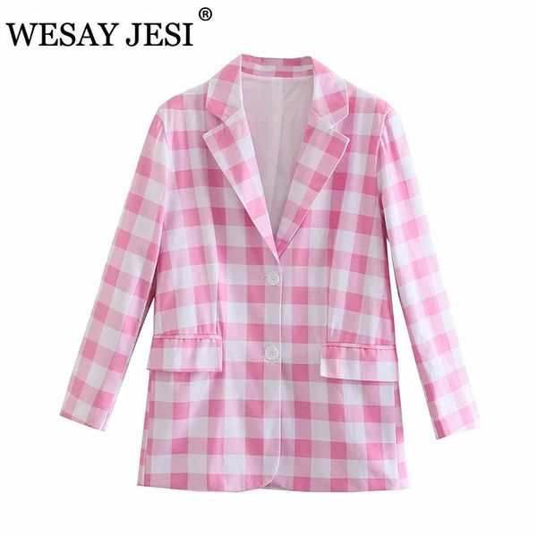 women's suits & blazers wesay jesi women 2021 spring loose pink cotton plaid vintage office lady single breasted blazer female casual s, White;black
women's suits & blazers wesay jesi women 2021 spring loose pink cotton plaid vintage office lady single breasted blazer female casual s, White;black