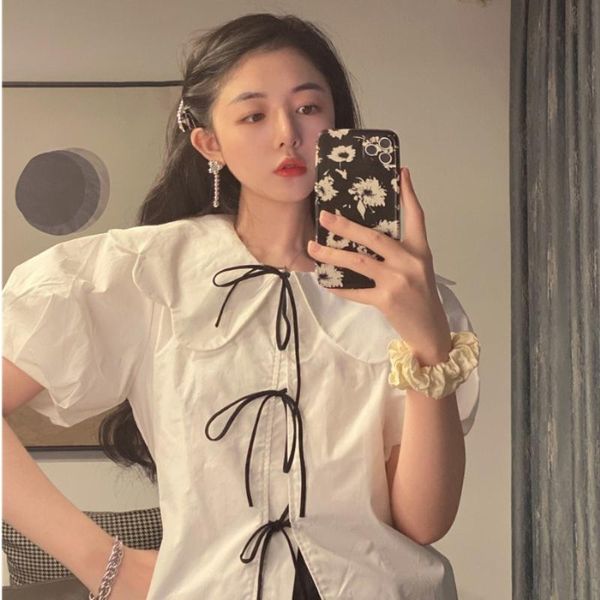 women's blouses & shirts women sweet short sleeve ladies spring 2021 fashion casual female puff for, White 
women's blouses & shirts women sweet short sleeve ladies spring 2021 fashion casual female puff for, White