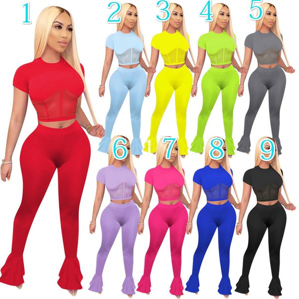 women two piece set designer mesh perspective short sleeve flare pants suit night club party casual 2021 summer ladies sweatsuits clothes, White
women two piece set designer mesh perspective short sleeve flare pants suit night club party casual 2021 summer ladies sweatsuits clothes, White