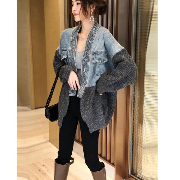 women's jackets stitched large denim sweater, street knitted coat, cardigan jacket, autumn and winter 2021 series, Black;brown
women's jackets stitched large denim sweater, street knitted coat, cardigan jacket, autumn and winter 2021 series, Black;brown