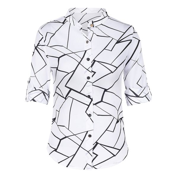 women's shirt spring 5-point sleeve fixed sleeve printed chiffon shirt women, White
women's shirt spring 5-point sleeve fixed sleeve printed chiffon shirt women, White