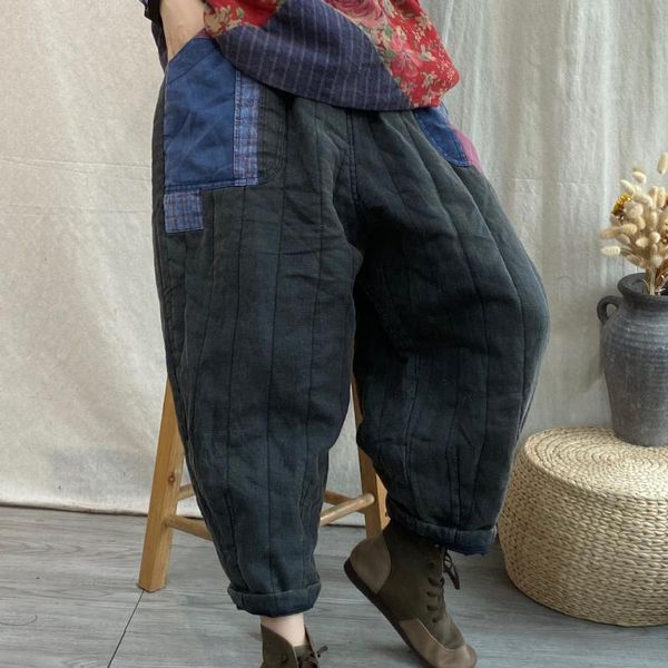 women's pants & capris winter padded women retro casual loose trousers 2021 female elastic waist patchwork pocket thicker vintage, Black;white
women's pants & capris winter padded women retro casual loose trousers 2021 female elastic waist patchwork pocket thicker vintage, Black;white