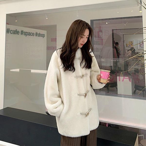 women's fur & faux winter warm soft coat women furry thick casual korean jacket vintage loose long sleeve horn button outwears, Black
women's fur & faux winter warm soft coat women furry thick casual korean jacket vintage loose long sleeve horn button outwears, Black
