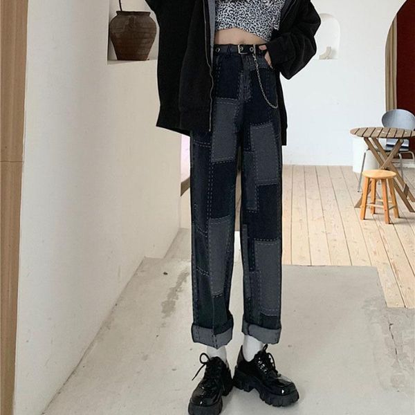 women's jeans 2021 plus size 5xl casual black indie patchwork women loose baggy denim fashion trouser boy friend style high waist, Blue 
women's jeans 2021 plus size 5xl casual black indie patchwork women loose baggy denim fashion trouser boy friend style high waist, Blue