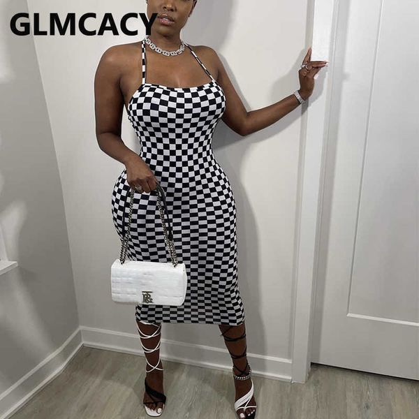 women halter plaid printed backless & club bodycon midi dress 210702, Black;gray
women halter plaid printed backless & club bodycon midi dress 210702, Black;gray