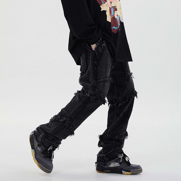 men's jeans harajuku high street retro washed edge men and women straight baggy denim trousers hip hop casual, Blue
men's jeans harajuku high street retro washed edge men and women straight baggy denim trousers hip hop casual, Blue