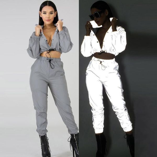 gym clothing women reflective tracksuit night version buttons turn down collar long sleeve crop + casual pants two piece set #0920, White;black
gym clothing women reflective tracksuit night version buttons turn down collar long sleeve crop + casual pants two piece set #0920, White;black