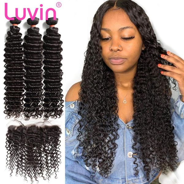 human hair bulks luvin 28 30 inch malaysian weave curly 3 4 bundles with 13x4 lace frontal closure double drawn deep water wave, Black
human hair bulks luvin 28 30 inch malaysian weave curly 3 4 bundles with 13x4 lace frontal closure double drawn deep water wave, Black