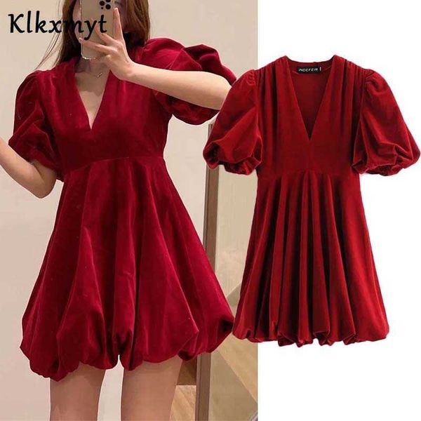 klkxmyt za dress women fashion sweet velvet pleated mini vintage short sleeve v neck female es vestidos 210527, Black;gray
klkxmyt za dress women fashion sweet velvet pleated mini vintage short sleeve v neck female es vestidos 210527, Black;gray